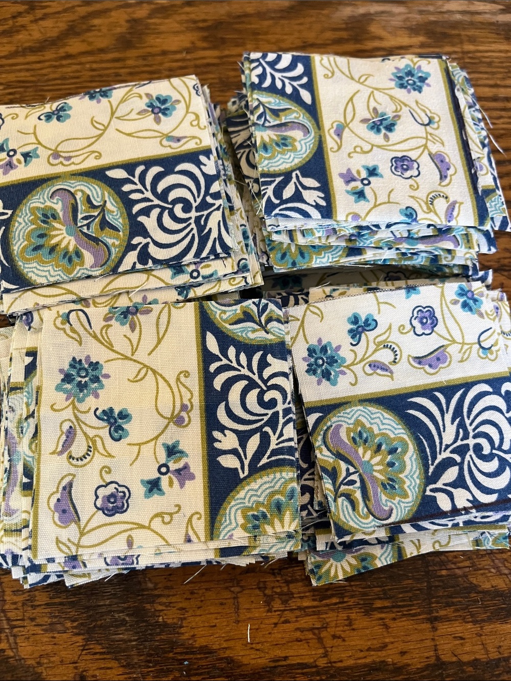 Floral Pattern Cotton mini quilt patches Blue, Green & Cream Set